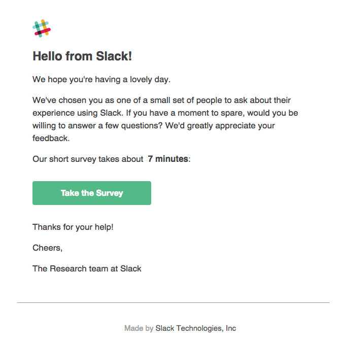 Slack survey email example