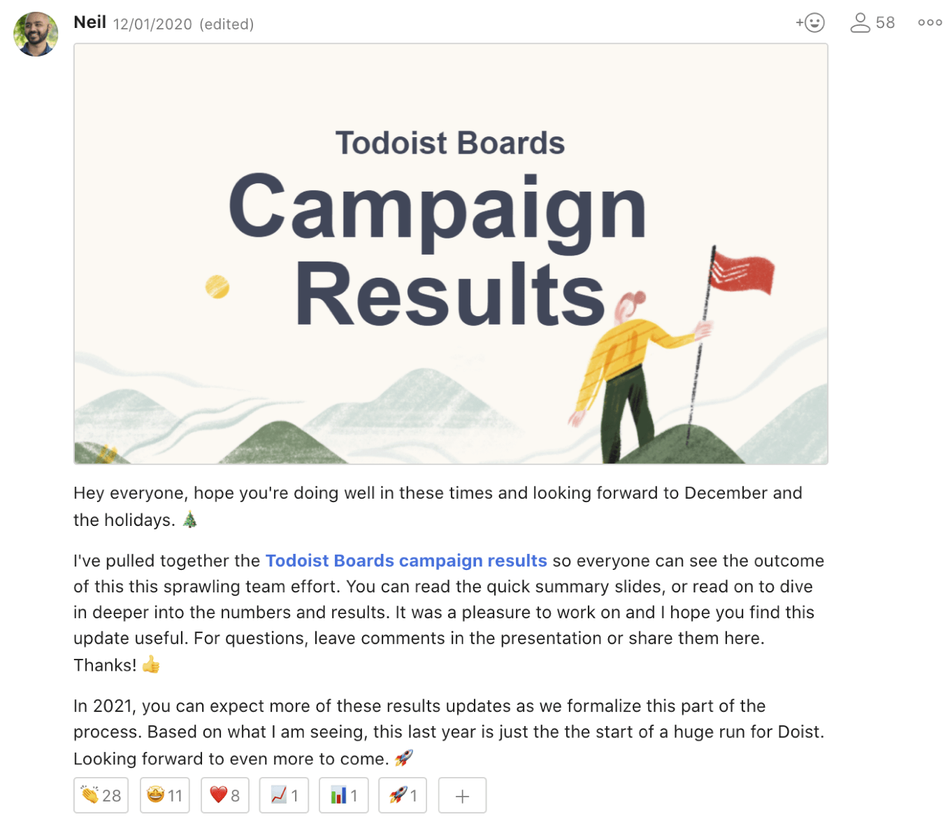 Campaign results screen grab. 