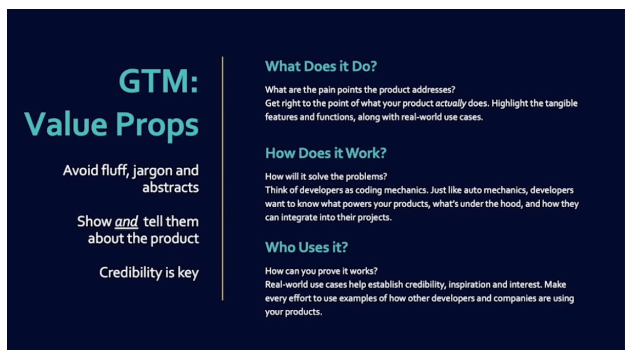 As you develop the value propositions, understand developers look for straightforward and straight-to-the-point content. Avoid fluff, jargon, and that which is abstract. 