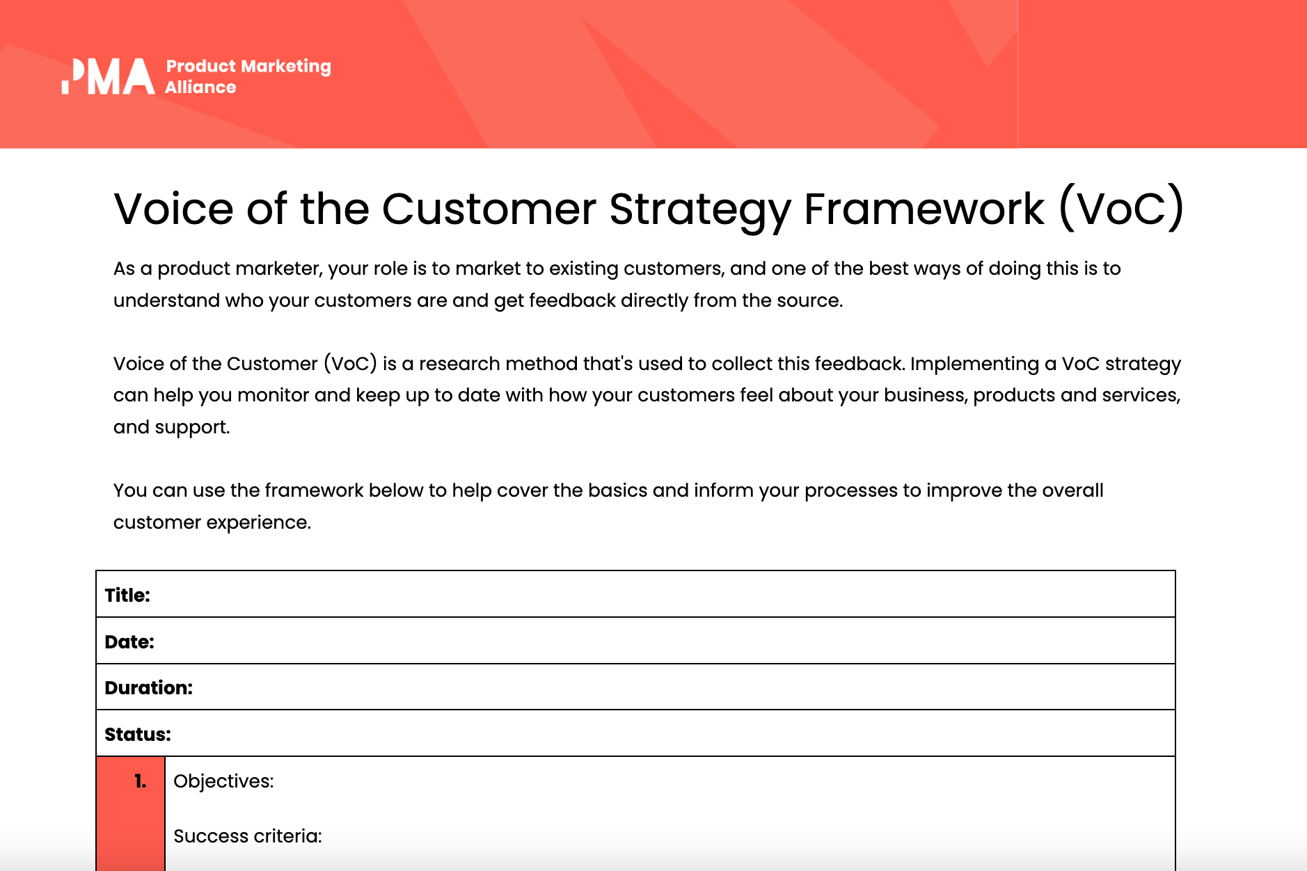 voice of the customer strategy framework template