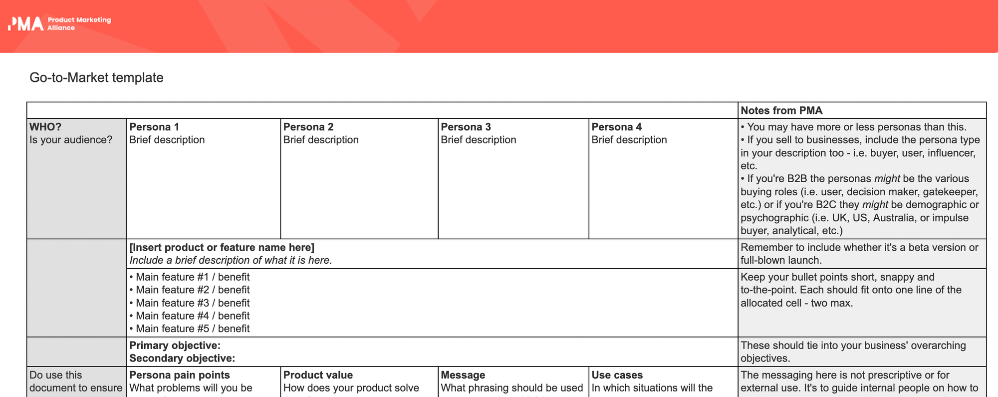 Go to market (GTM) template