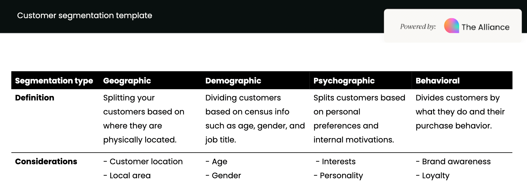 customer segmentation template