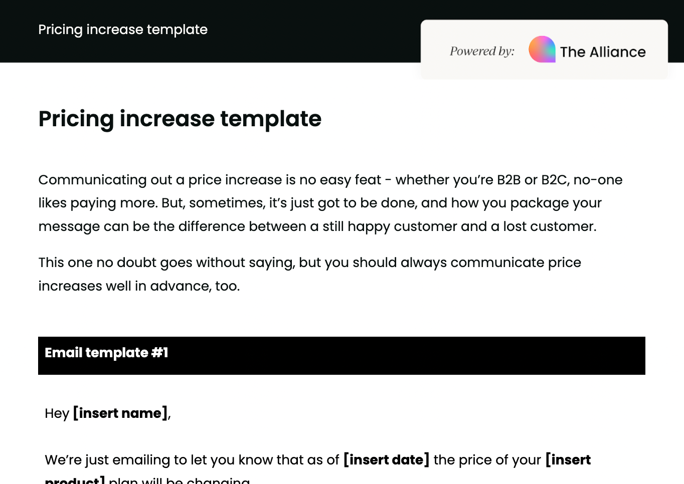 price increase email template