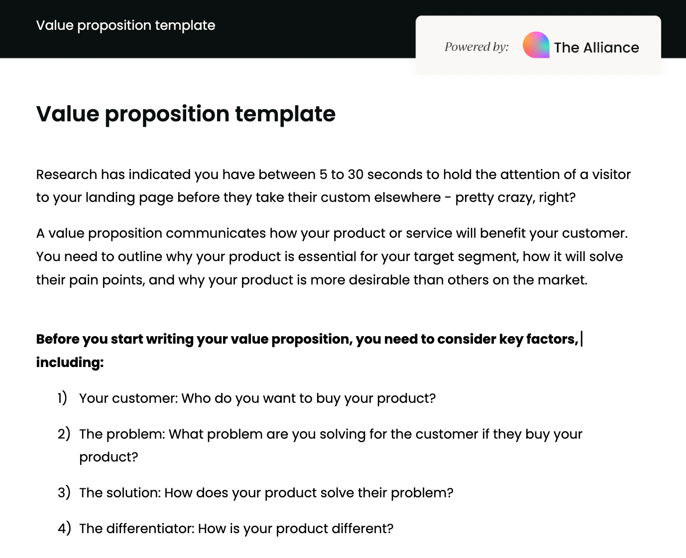 value proposition template