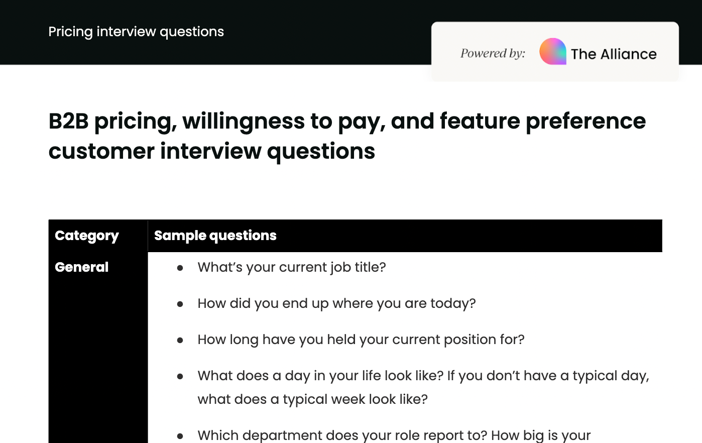 willingness to pay questions template