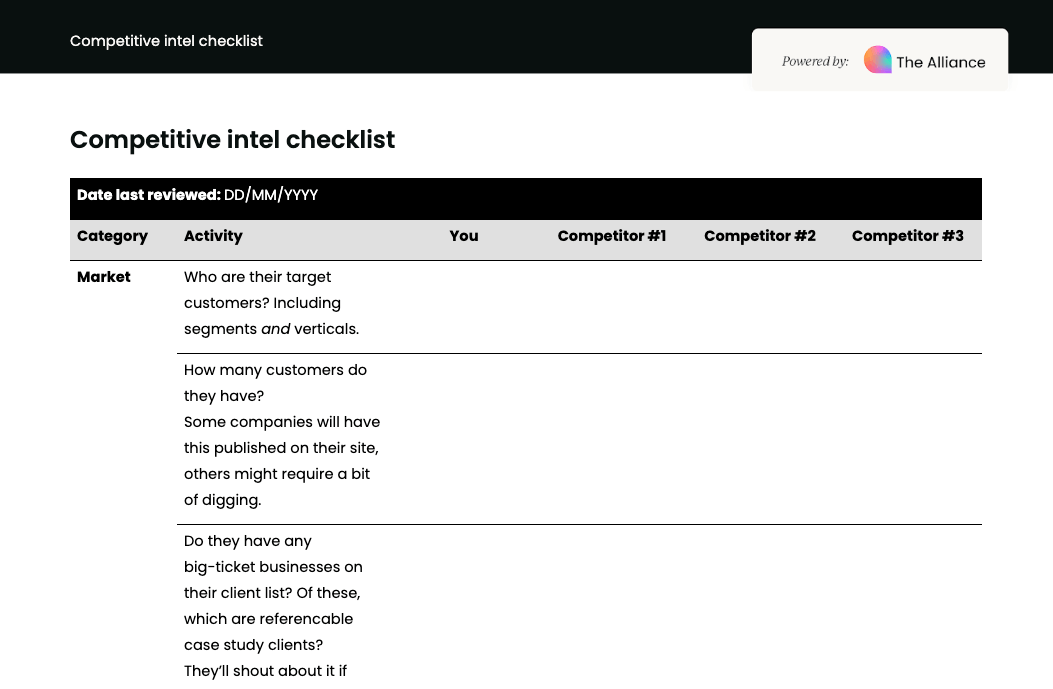 Competitor comparison chart (template)