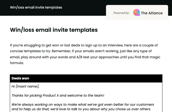 win/loss email invite template