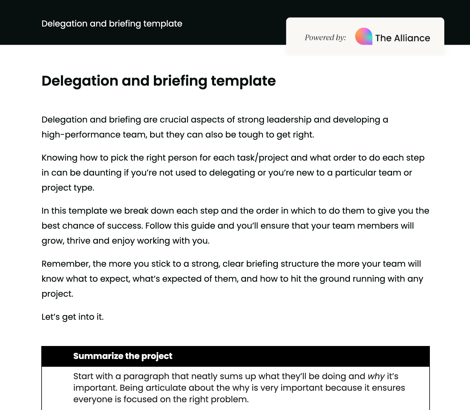 Delegation and briefing template