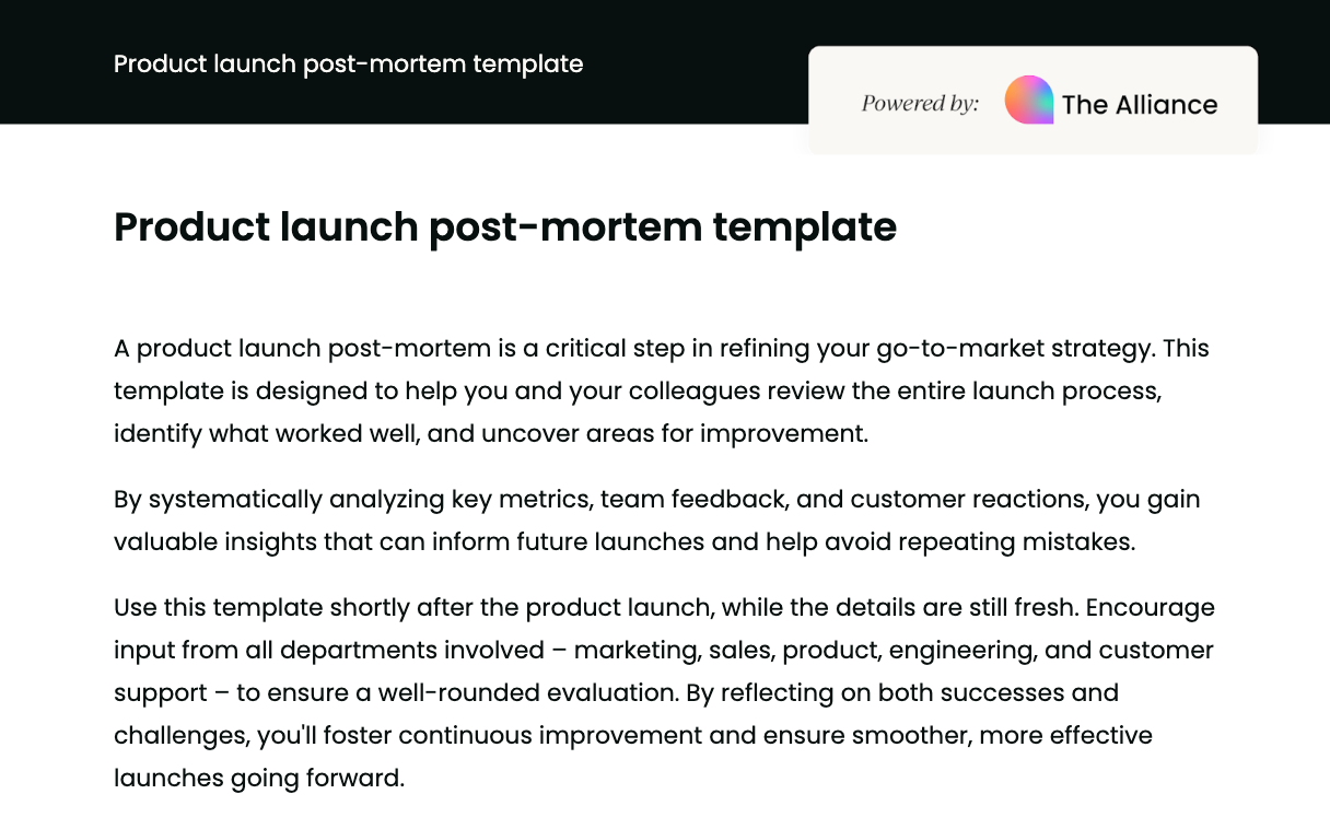 product launch post-mortem template