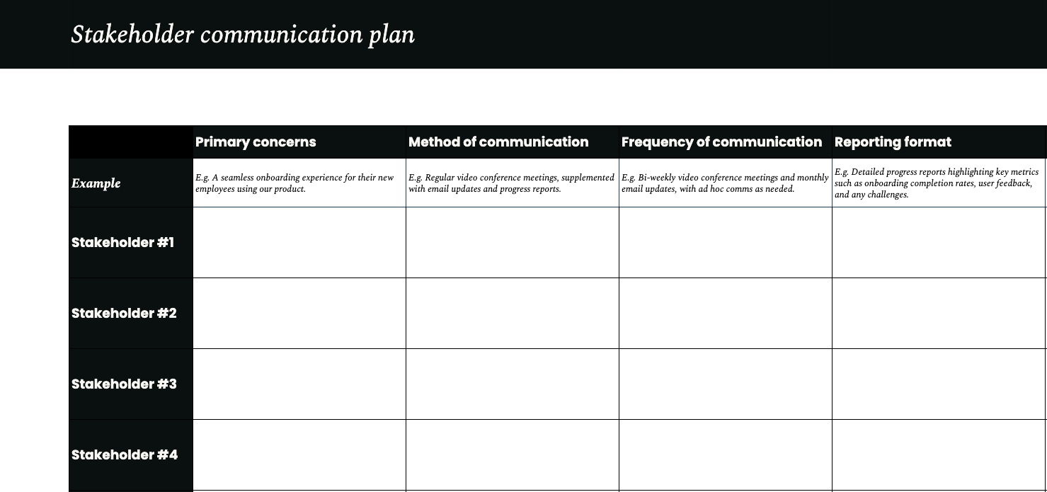 stakeholder communication plan template