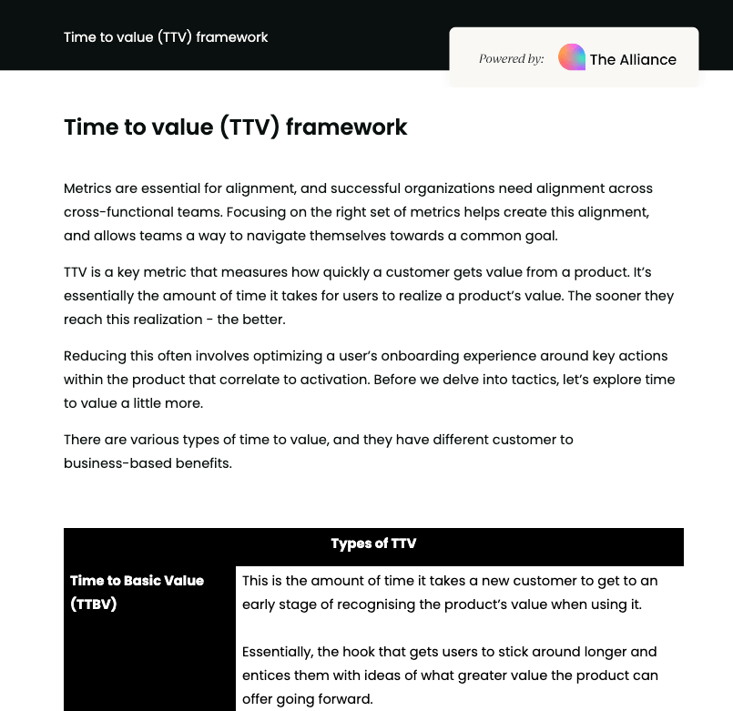 Time to value framework