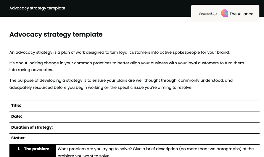 Customer advocacy strategy template