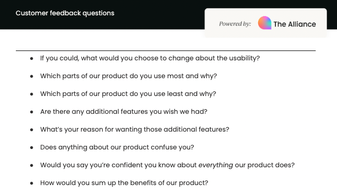 Customer feedback questions