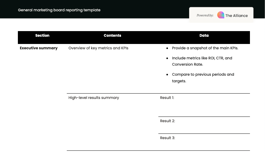 general marketing board reporting template