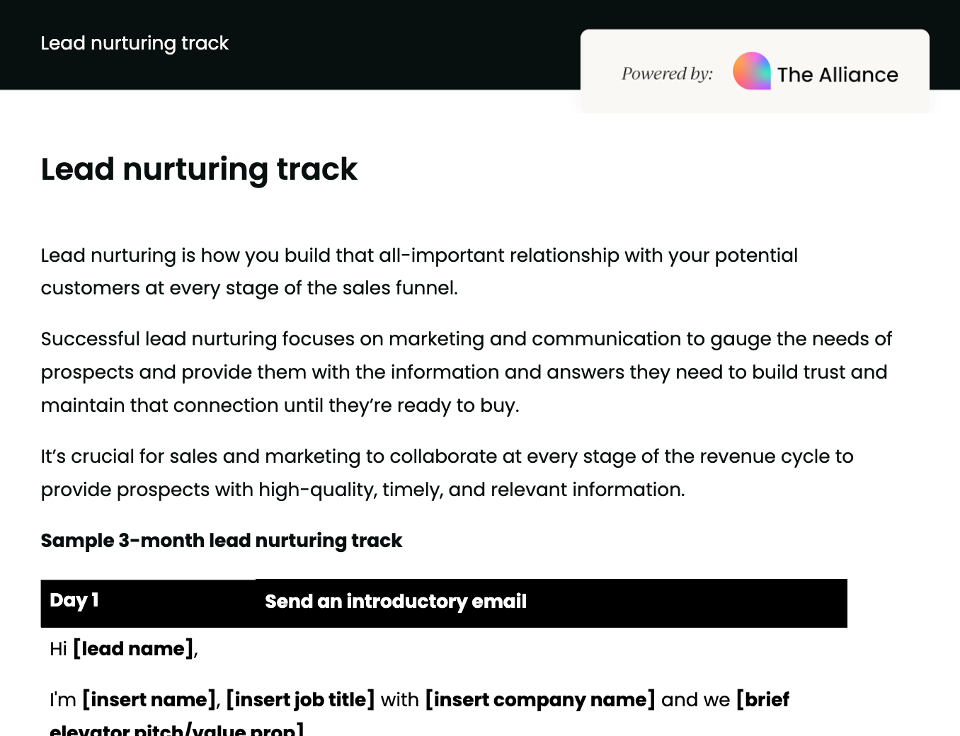 Lead nurturing track template