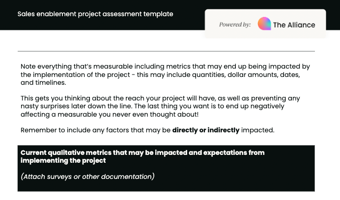 sales enablement project assessment template