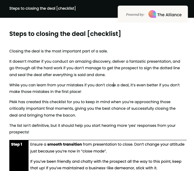 steps to closing the deal checklist