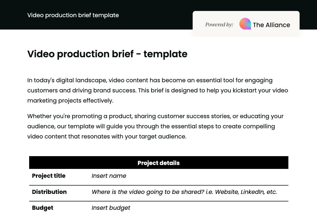 Video production brief template