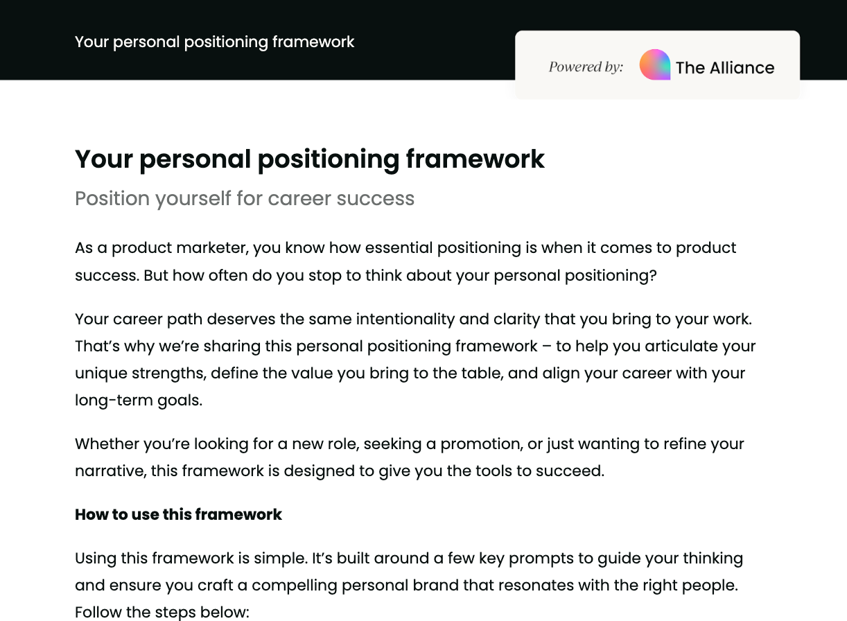 your personal positioning framework