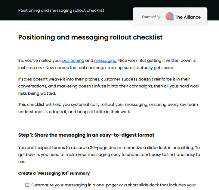 positioning and messaging rollout checklist