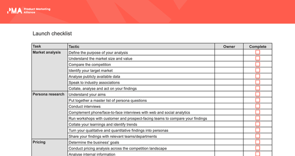 Product launch checklist - Downloadable template